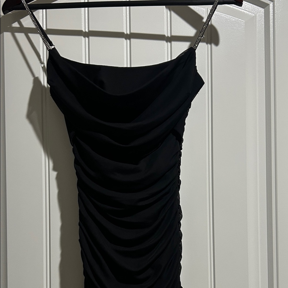 Oh Polly Black Strapless Ruched Dress